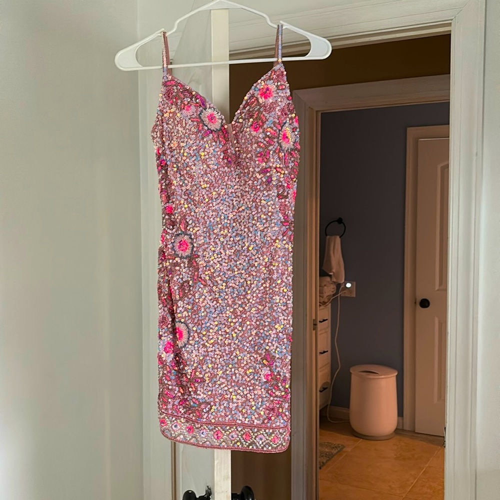 Rachel Allan Pink and Purple Sequin Mini Dress